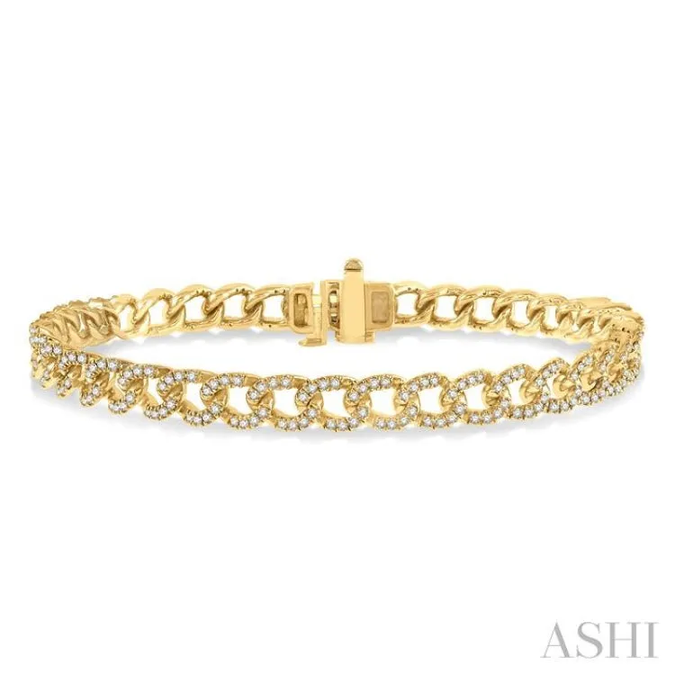 1 1/2 Ctw Round Cut Diamond Curb Bracelet in 14K Yellow Gold