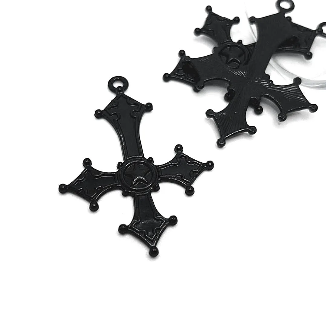 1, 4 or 20 Pieces: Black Enamel Inverted Cross Pendants