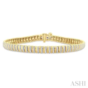 1 Ctw Ribbed Round Cut Diamond Bracelet in 14K Yellow Gold