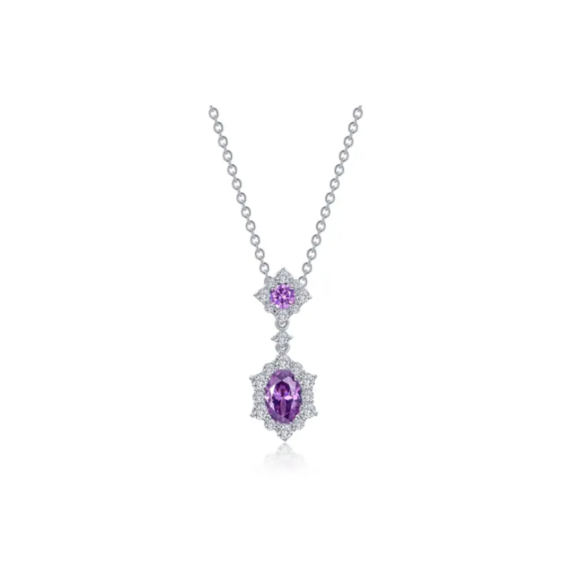 1.02 CTW Oval Halo Amethyst STUDS Necklace