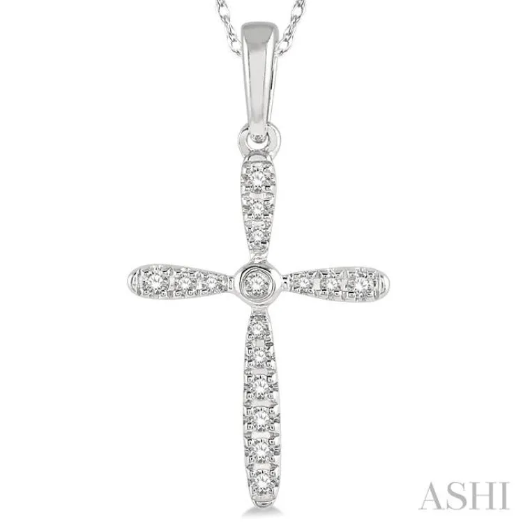 1/10 Ctw Cross Charm Round Cut Diamond Pendant in 10K White Gold