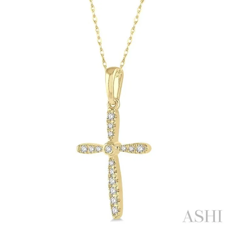 1/10 Ctw Cross Charm Round Cut Diamond Pendant in 10K Yellow Gold