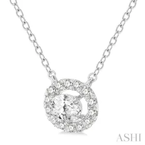 1/4 Ctw Oval and Round Cut Diamond Halo Fashion Pendant With Chain in 14K White Gold