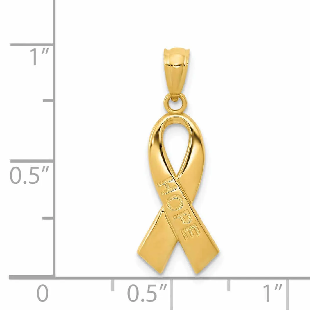 14 Yellow Gold Solid Polished Finish Concave Shape Hope Ribbon Charm Pendant