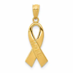 14 Yellow Gold Solid Polished Finish Concave Shape Hope Ribbon Charm Pendant