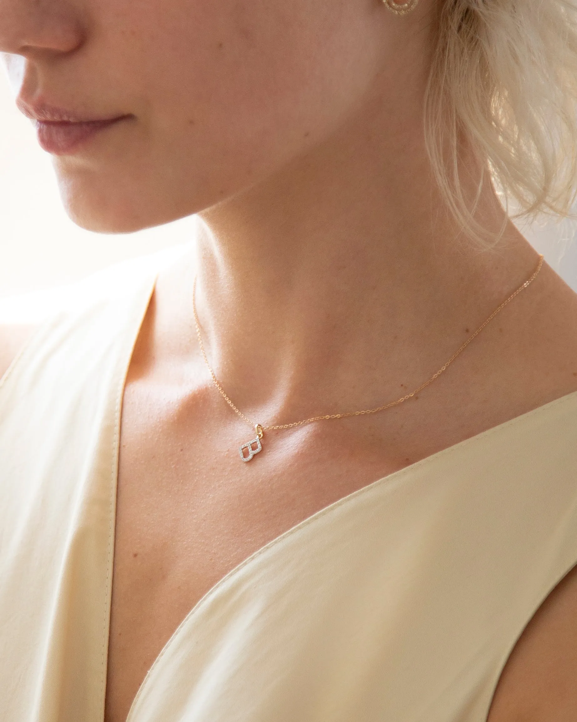 14K Diamond Initial Necklace