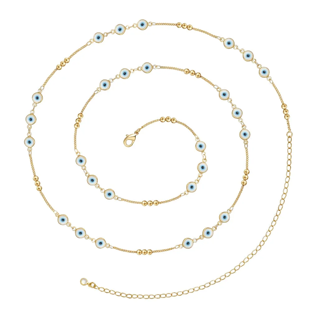 14K Gold Adjustable Sexy Waist Body Chains- Evil Eye Chain