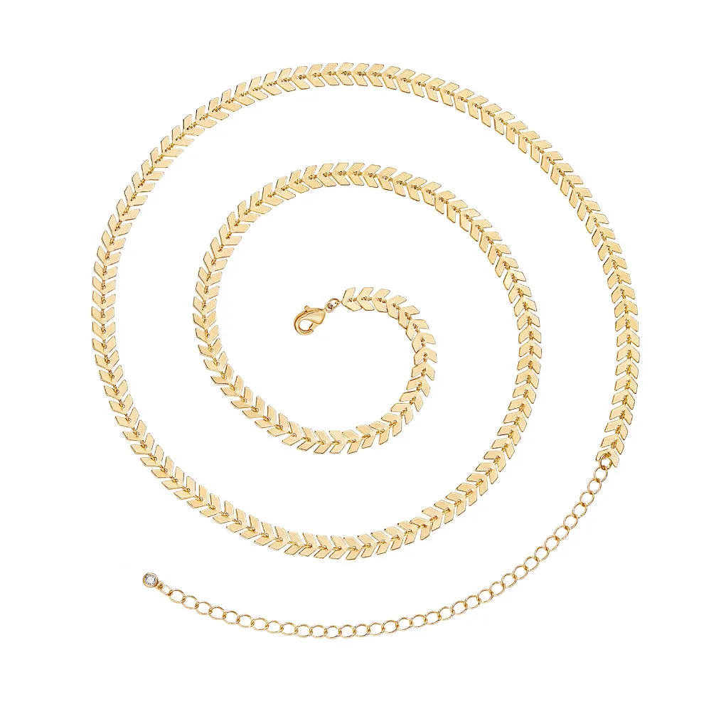 14K Gold Adjustable Sexy Waist Body Chains- Gold-Fishbone