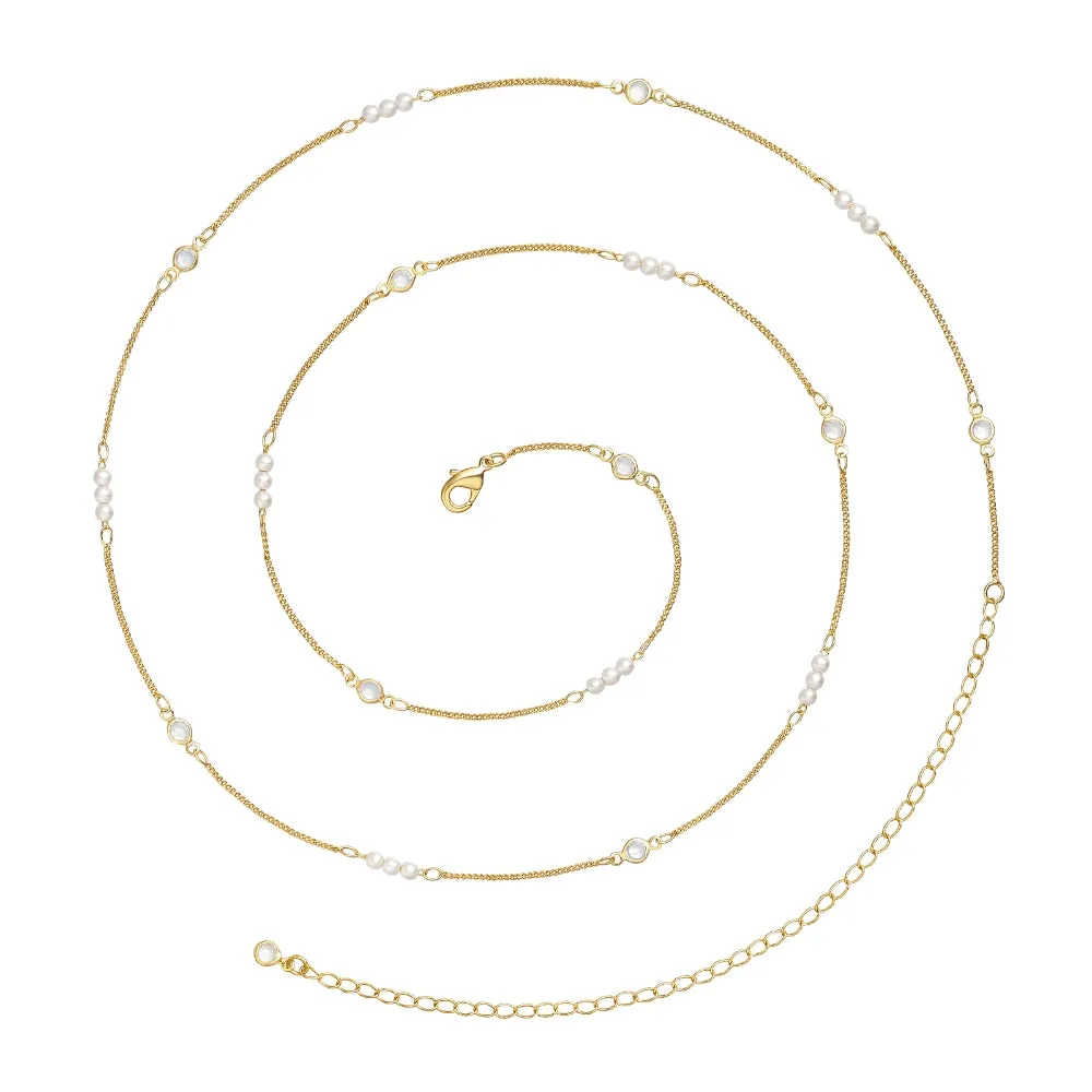 14K Gold Adjustable Sexy Waist Body Chains- Pearl & Cuban