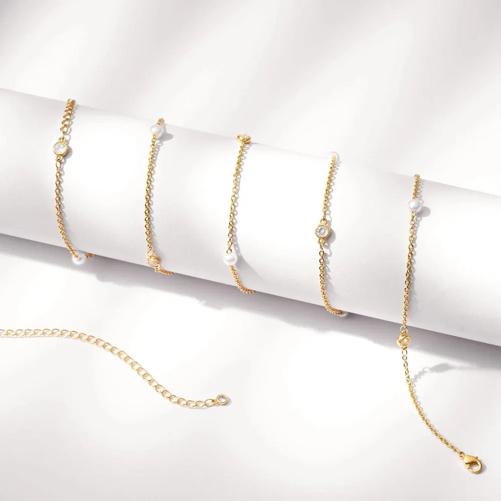 14K Gold Adjustable Sexy Waist Body Chains- Pearl & Diamond