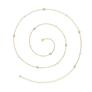 14K Gold Adjustable Sexy Waist Body Chains- Pearl & Diamond