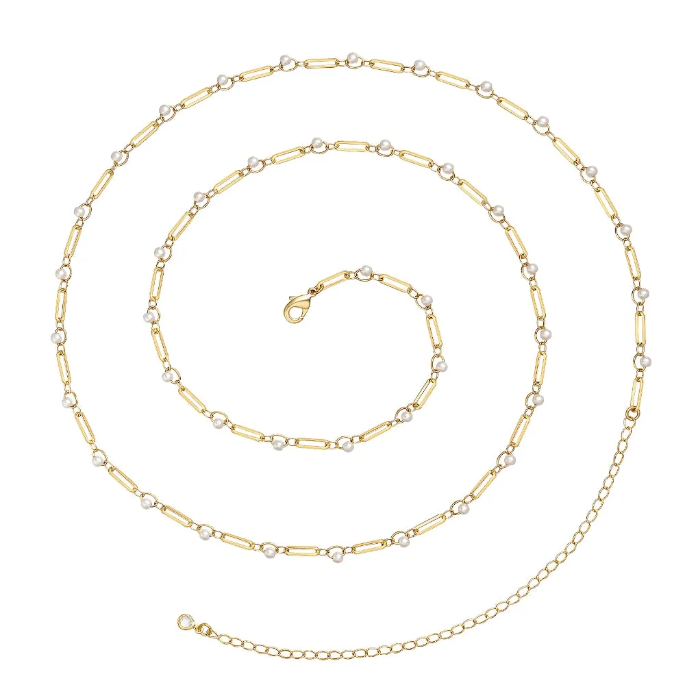 14K Gold Adjustable Sexy Waist Body Chains- Pearl & Pins