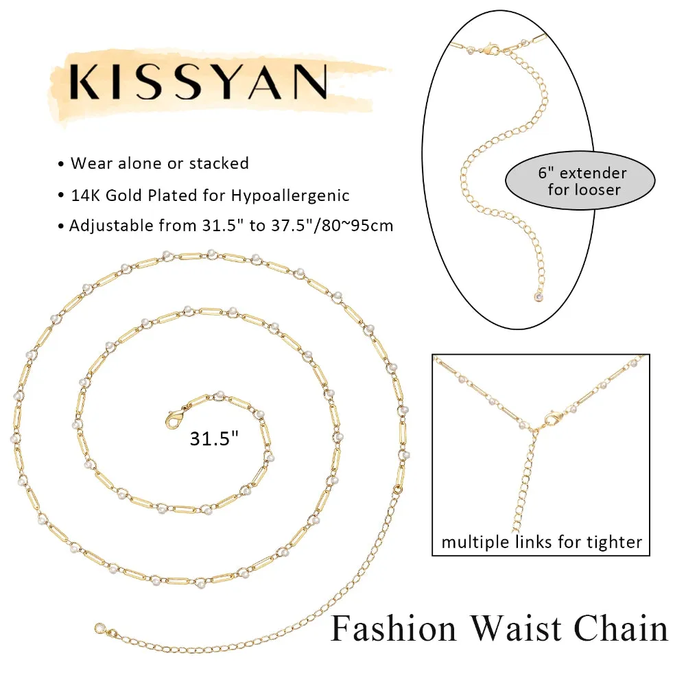 14K Gold Adjustable Sexy Waist Body Chains- Pearl & Pins