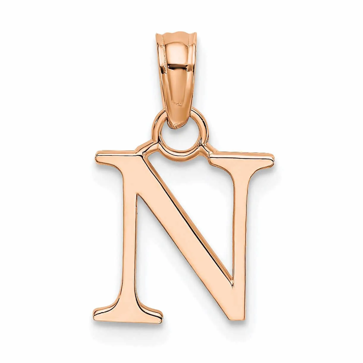 14K Rose Gold Block Design Small Letter N Initial Charm Pendant