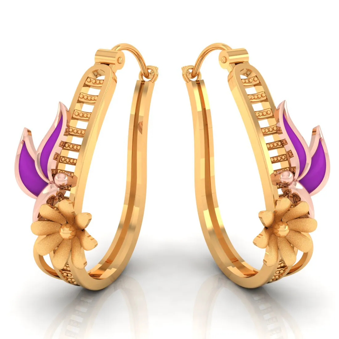 14k Sublime Gold Earrings With Butterfly On A Flower Design