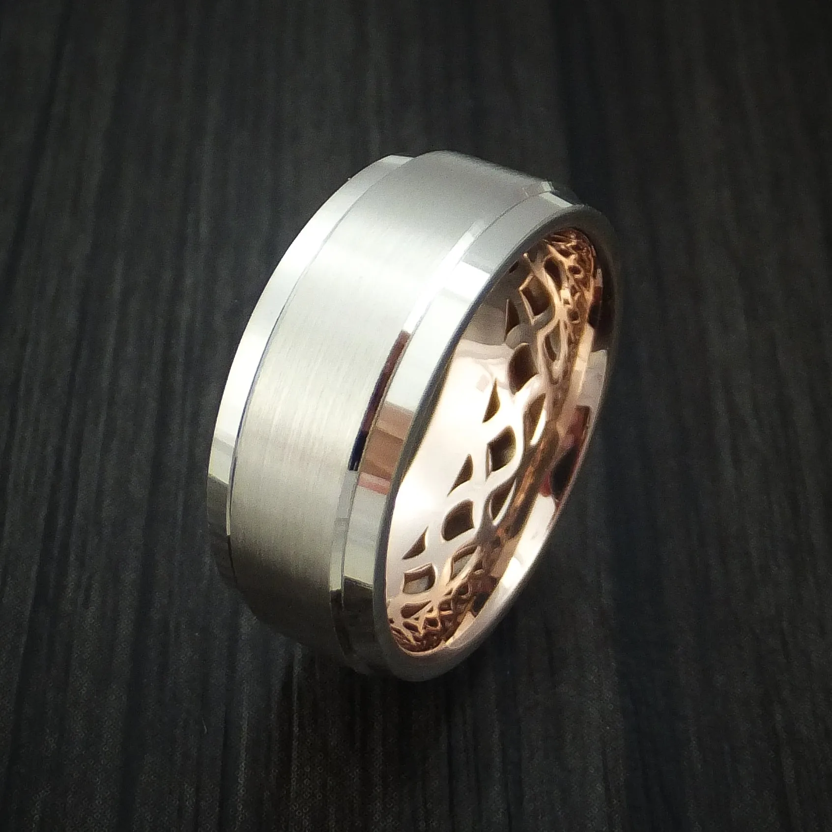 14K White Gold and Rose Gold Band Custom Made Men's Ring