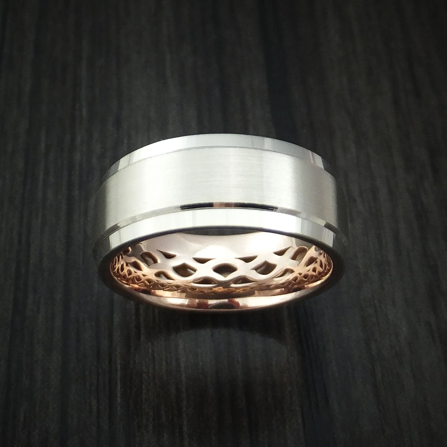 14K White Gold and Rose Gold Band Custom Made Men's Ring