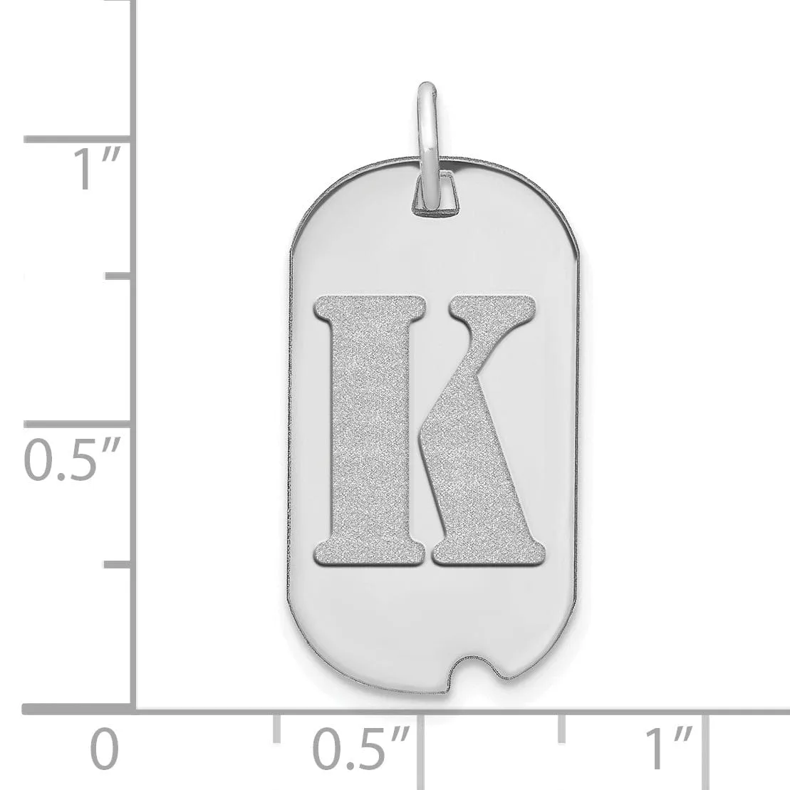 14k White Gold Rhodium Polished Finish Block Letter K Initial Dog Tag Charm Pendant