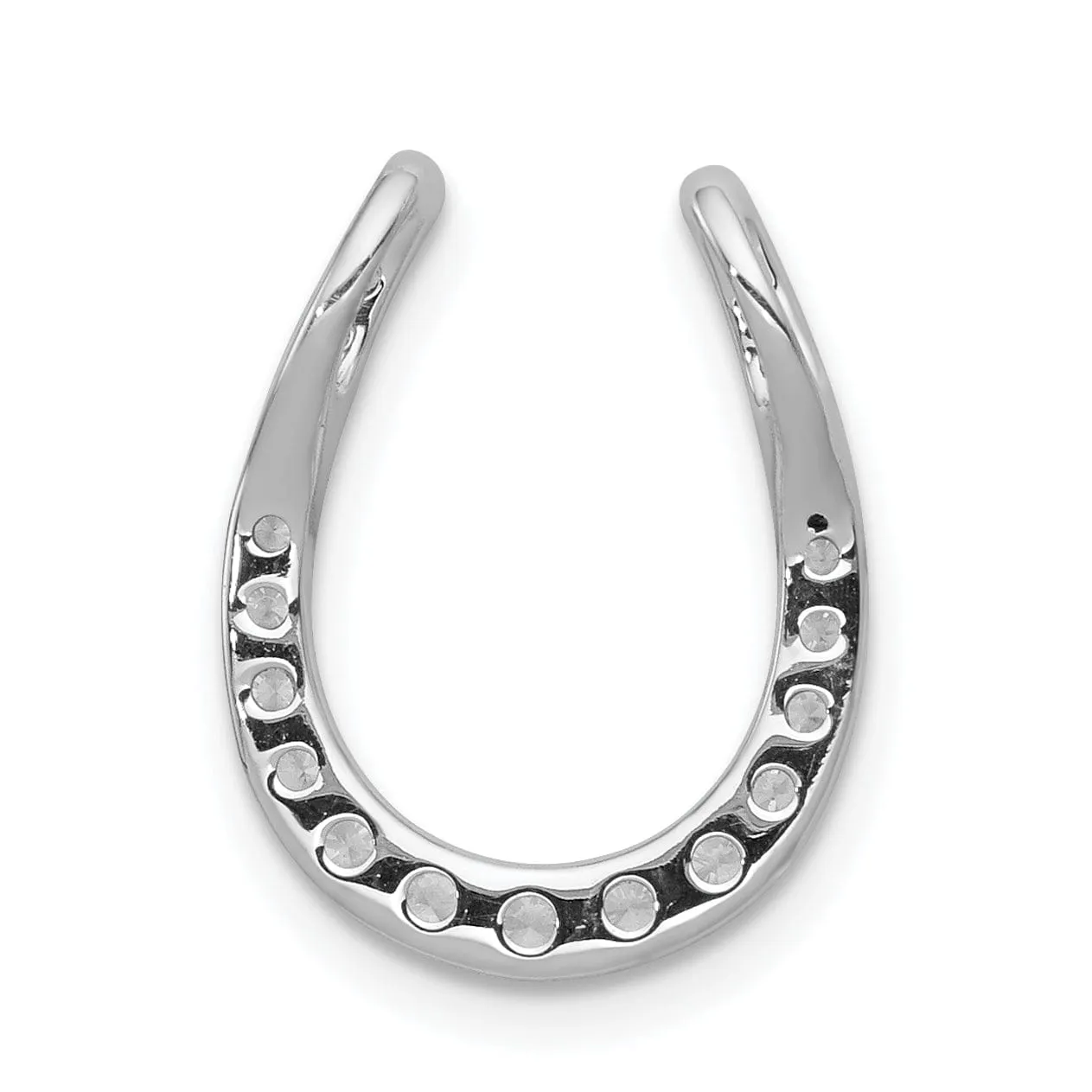 14k White Gold Rhodium Polished Finish Flat Back 1/4CT Diamond Horseshoe Chain Slide Pendant will not fit omega chain