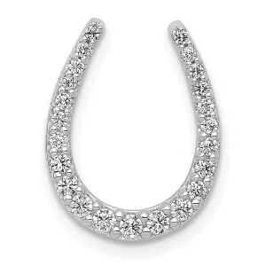 14k White Gold Rhodium Polished Finish Flat Back 1/4CT Diamond Horseshoe Chain Slide Pendant will not fit omega chain