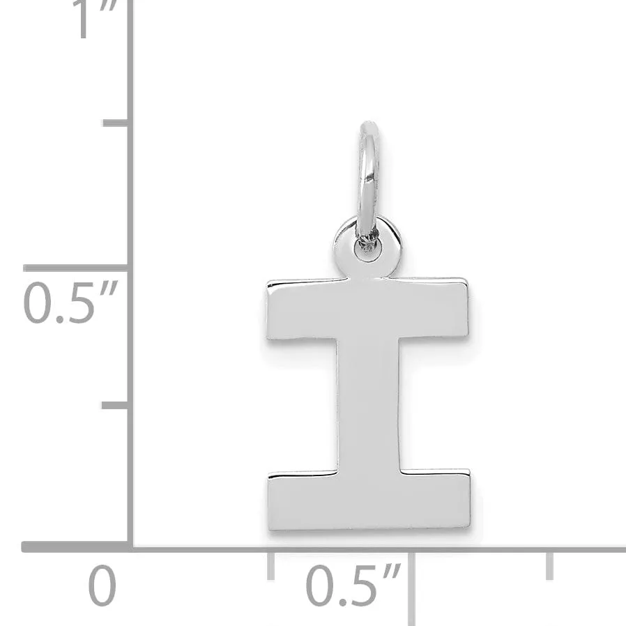 14k White Gold Small Block Design Letter I Initial Pendant