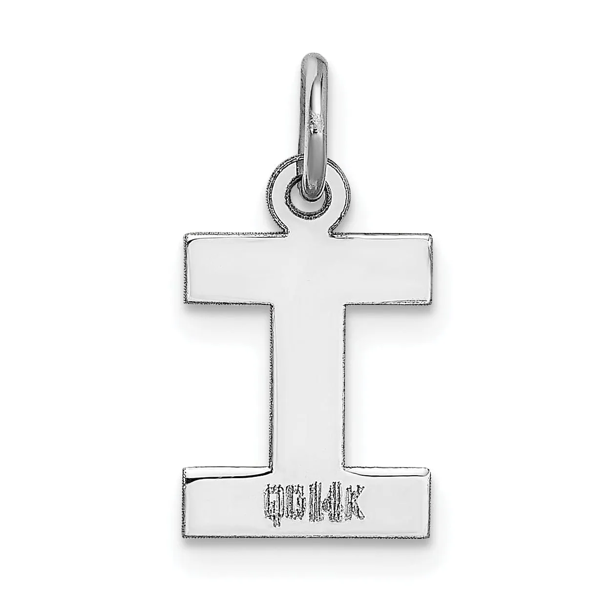 14k White Gold Small Block Design Letter I Initial Pendant