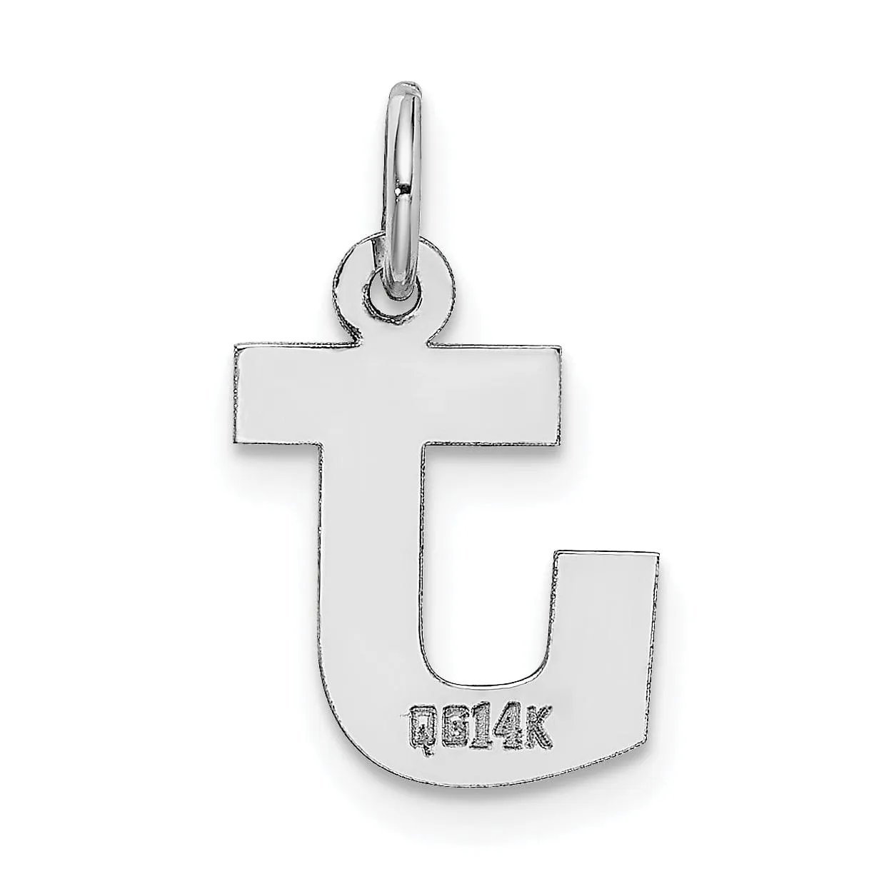 14k White Gold Small Block Design Letter J Initial Pendant