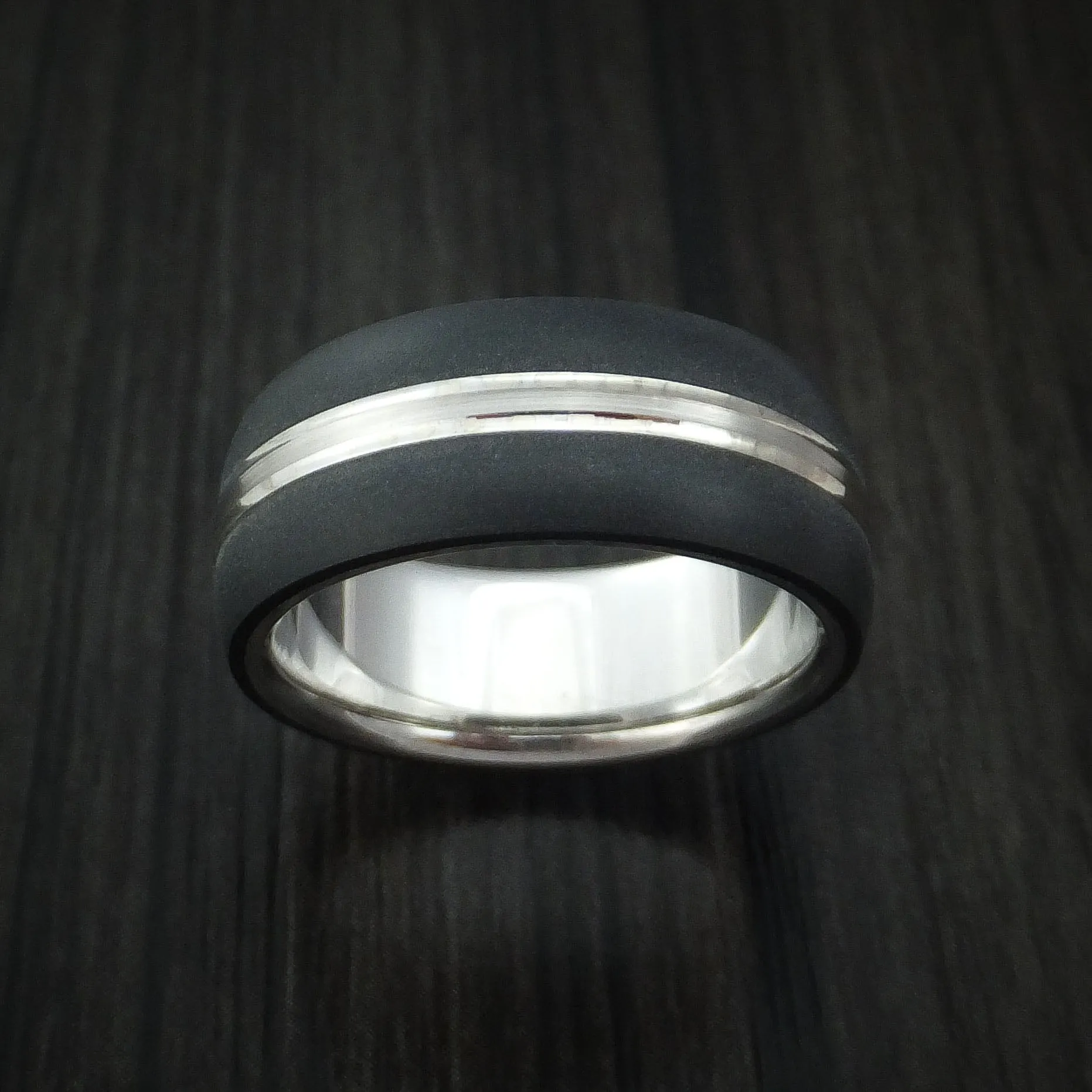 14K White Gold with Carbon Fiber Custom Made Men's Band