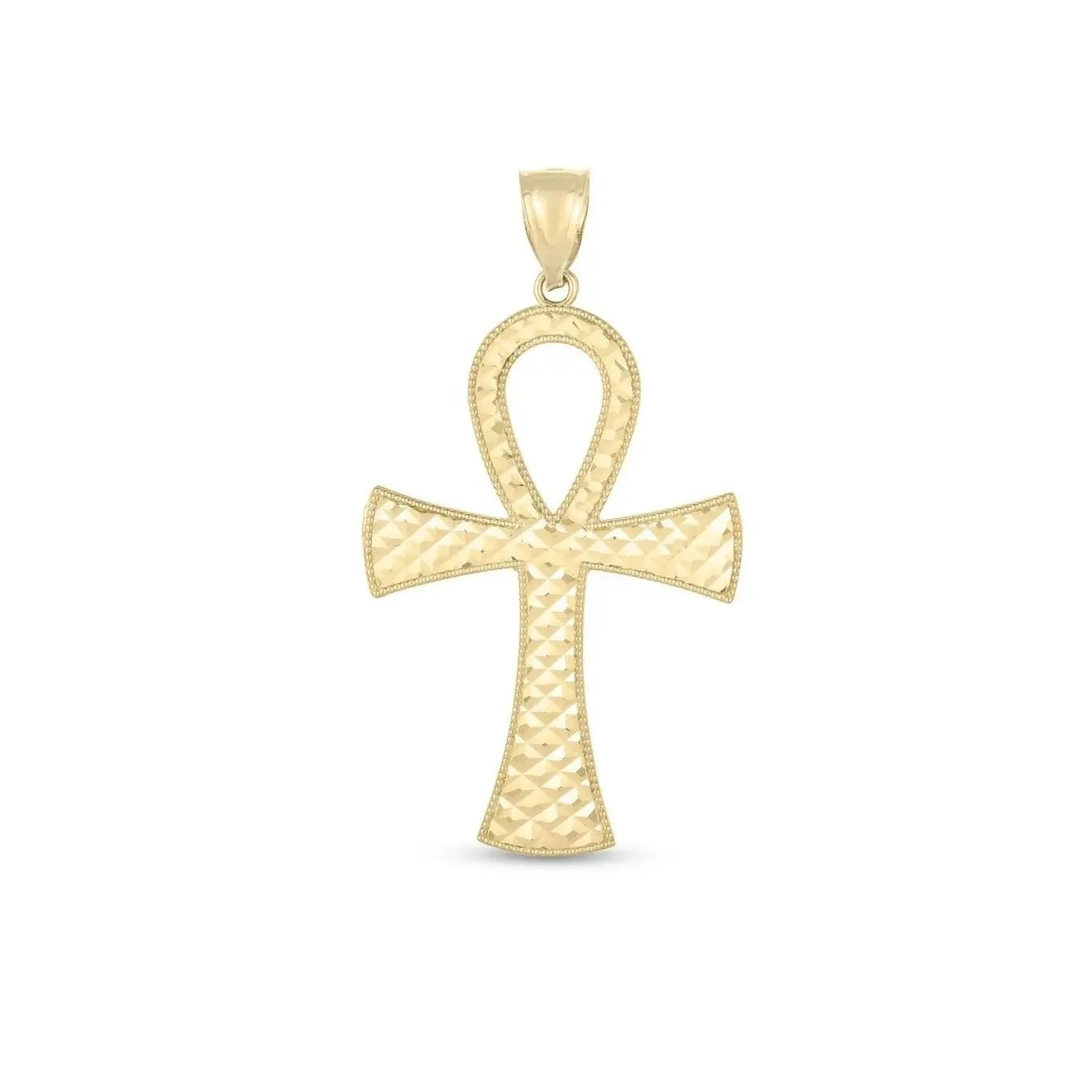 14k Yellow Gold High Polish Textured Ankh Pendant