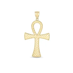 14k Yellow Gold High Polish Textured Ankh Pendant