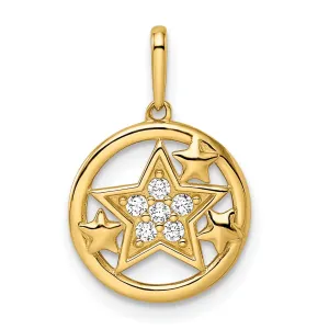 14k Yellow Gold Open Back Polished Finish Cubic Zirconia Stones Womens Stars Circular Design Charm Pendant