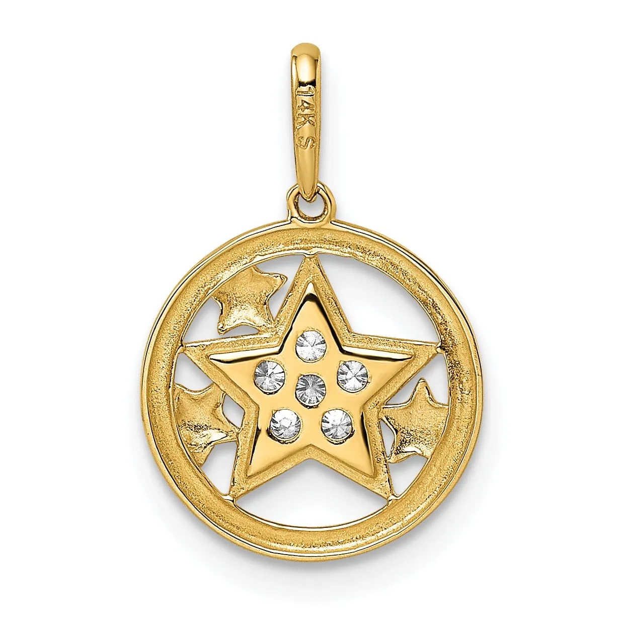 14k Yellow Gold Open Back Polished Finish Cubic Zirconia Stones Womens Stars Circular Design Charm Pendant