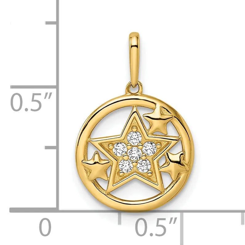 14k Yellow Gold Open Back Polished Finish Cubic Zirconia Stones Womens Stars Circular Design Charm Pendant