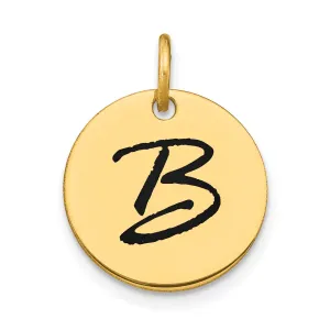 14k Yellow Gold Polished Black Epoxy Finish Letter B Initial Disk Shape Charm Pendant