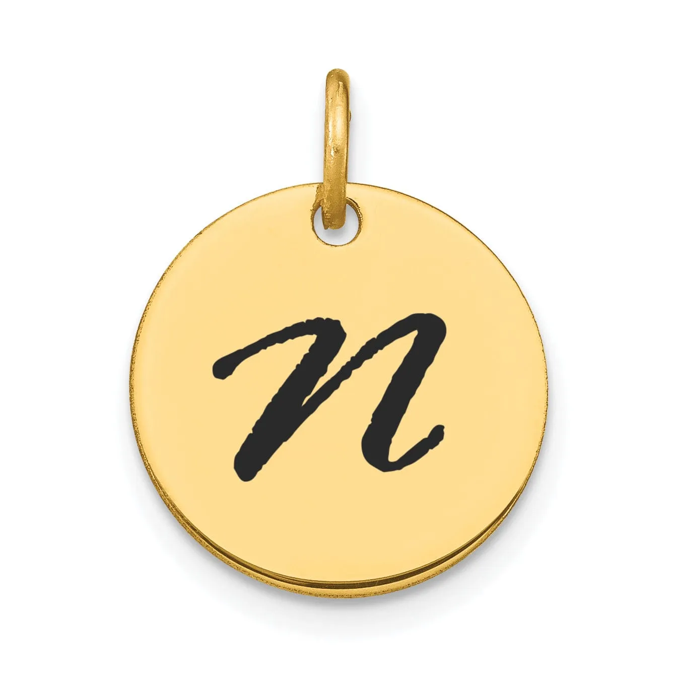 14k Yellow Gold Polished Black Epoxy Finish Letter N Initial Disk Shape Charm Pendant