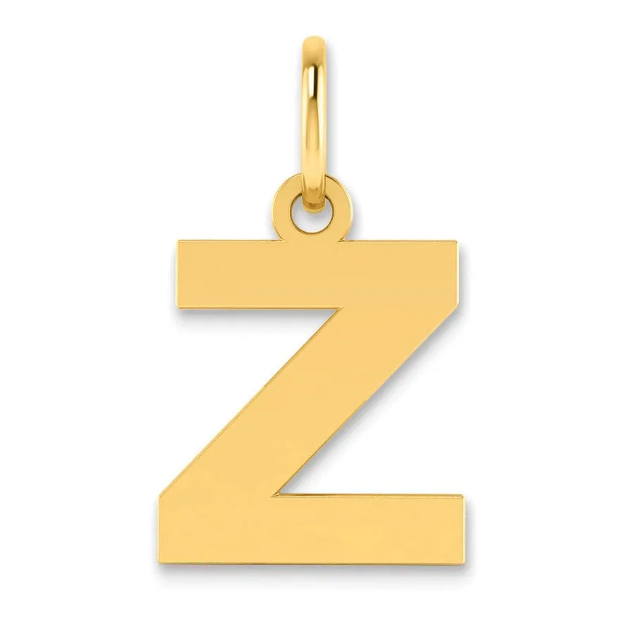 14k Yellow Gold  Small Size Letter Z Initial Block Pendant