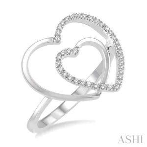 1/8 Ctw Conjoined Double Heart Round Cut Diamond Ladies Ring in 10K White Gold