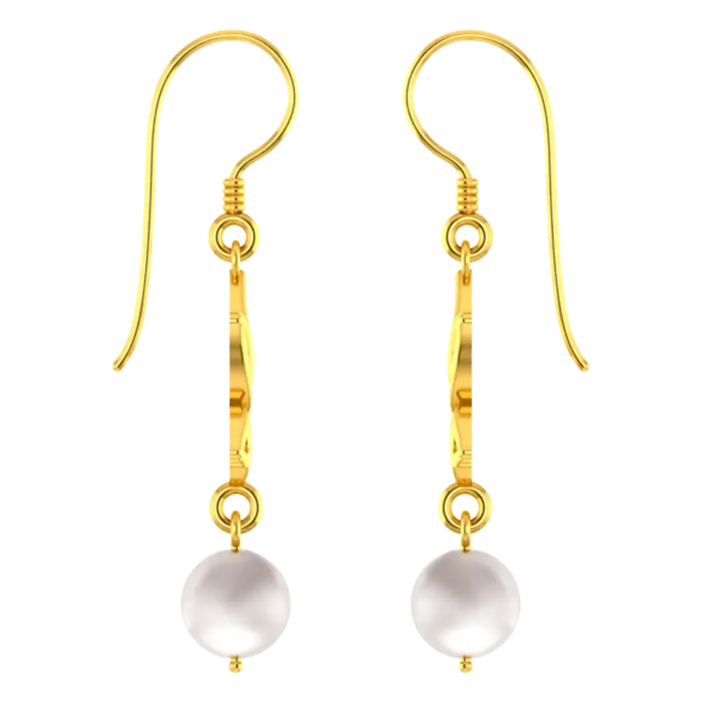 18k Gold Earrings With A Lotus Design And A Pearl