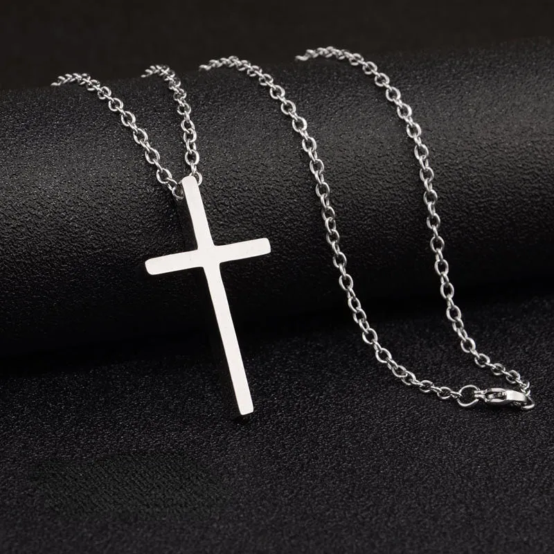 2023Classic Simple Punk Fashion Double Sided Cross Antique Silver Color Pendant Short Long Chain Necklaces Jewelry for Women Man