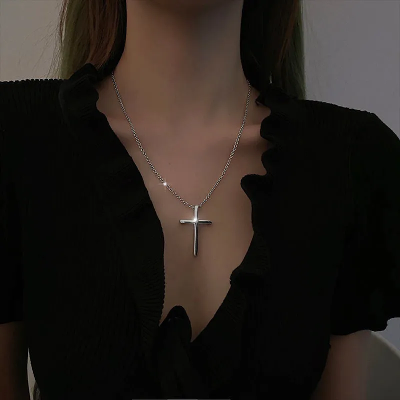 2023Classic Simple Punk Fashion Double Sided Cross Antique Silver Color Pendant Short Long Chain Necklaces Jewelry for Women Man