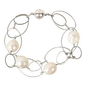 206-01-S | DELICATE LOOP SILVER CHAIN BRACELET W/ PEARLS