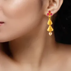 22k Gold Drop Earrings With Pearl And Meenakari Detailing