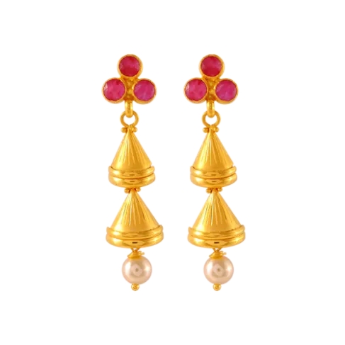 22k Gold Drop Earrings With Pearl And Meenakari Detailing