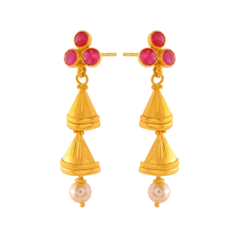 22k Gold Drop Earrings With Pearl And Meenakari Detailing