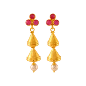 22k Gold Drop Earrings With Pearl And Meenakari Detailing