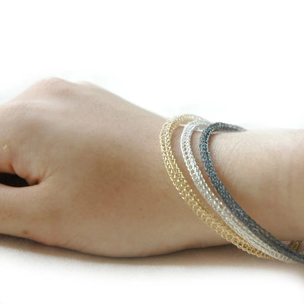 3 Bangle Bracelets combo , gold, silver and gray silver