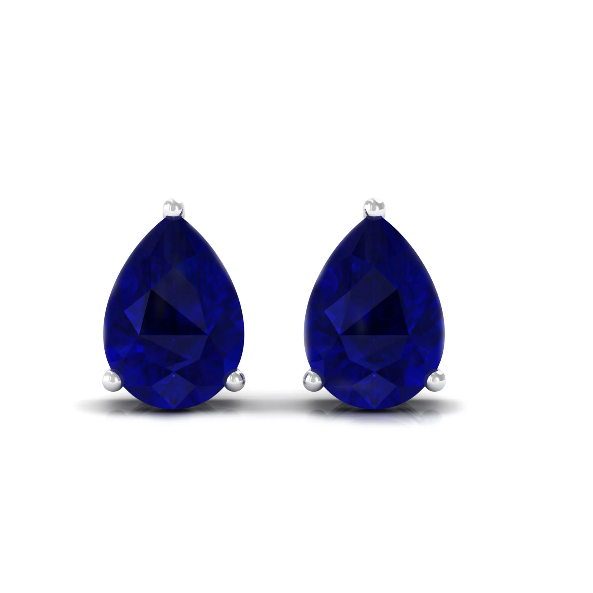 5X7 MM Pear Cut Blue Sapphire Solitaire Stud Earrings in 3 Prong Setting