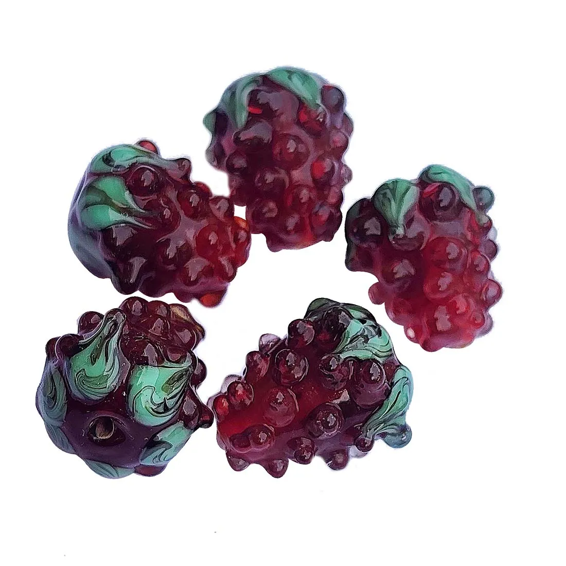 6 PCS PKG. Red, STRAWBERRY BEADS HANDMADE LAMPWORK GLASS BEADS