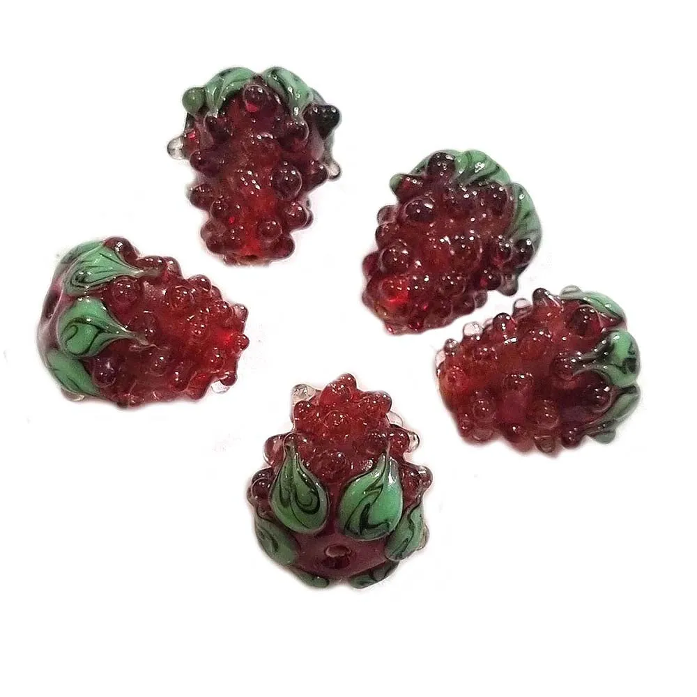 6 PCS PKG. Red, STRAWBERRY BEADS HANDMADE LAMPWORK GLASS BEADS