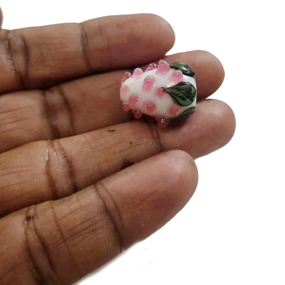 6 Pcs Pkg. STRAWBERRY BEADS HANDMADE LAMPWORK GLASS BEADS